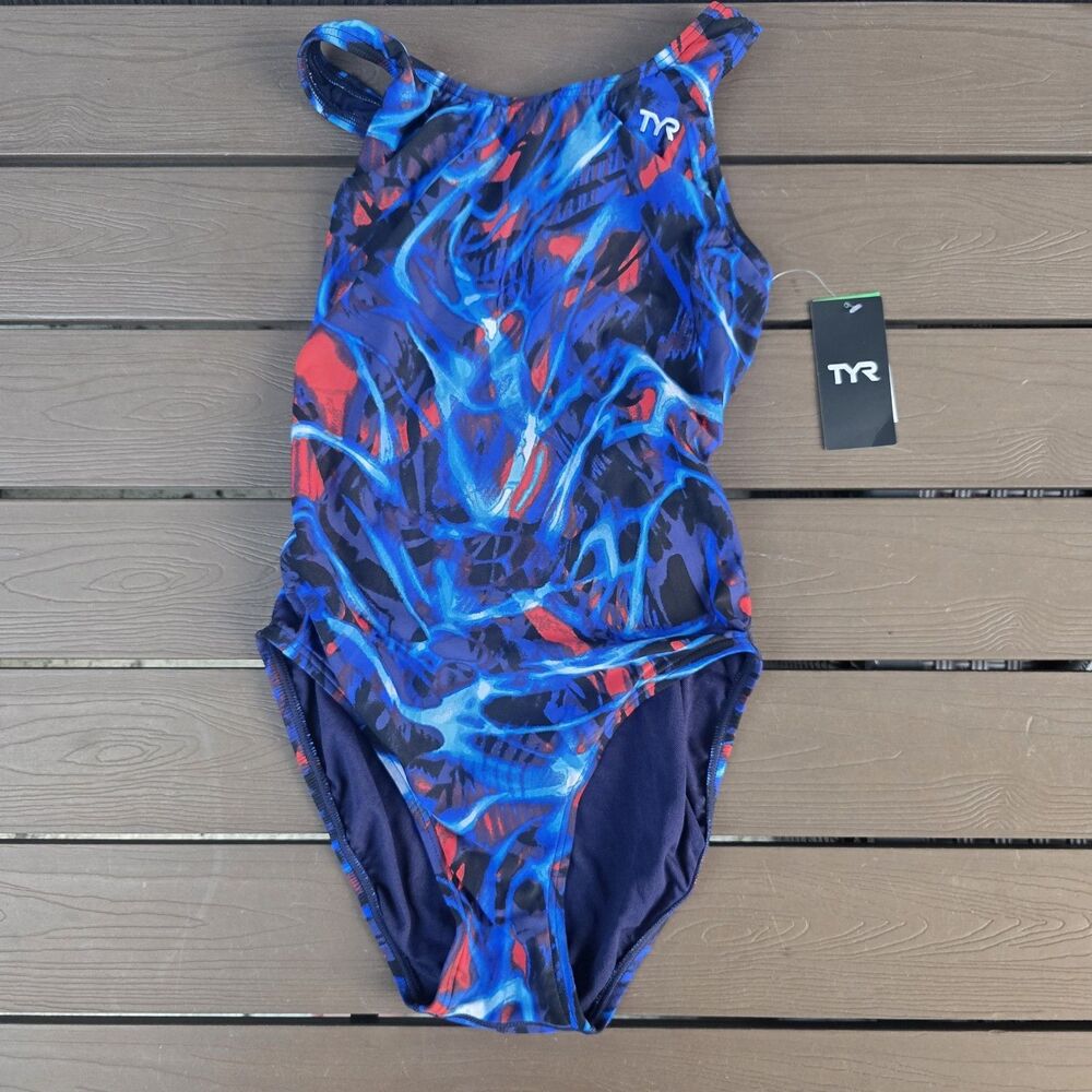 TYR Women's Durafast Red/white/blue Electro Maxfit 1 piece Swimsuit Sz 28 NEW